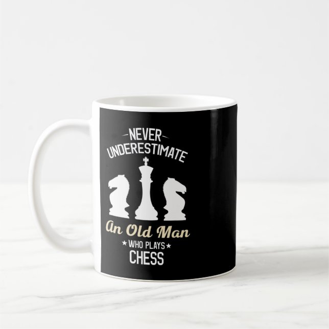 Mens Never Underestimate an Old Man Who Plays Ches Coffee Mug (Left)