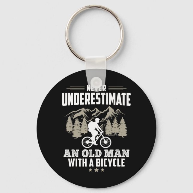 Mens Never Underestimate An Old Man With A Bicycle Keychain (Front)