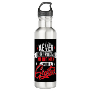 Mens Never Underestimate an Old man with a Guitar  710 Ml Water Bottle