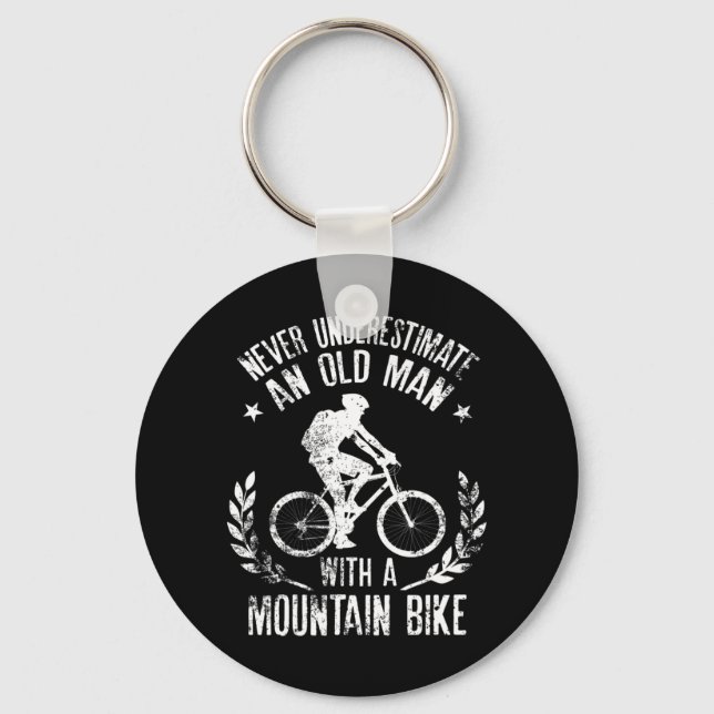 Mens Never Underestimate An Old Man With A Mountai Keychain (Front)