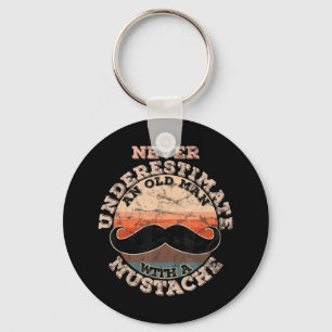Mens Never underestimate an old man with a Mustach Keychain
