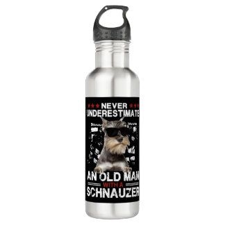 Mens Never Underestimate An Old Man With A Schnauz 710 Ml Water Bottle