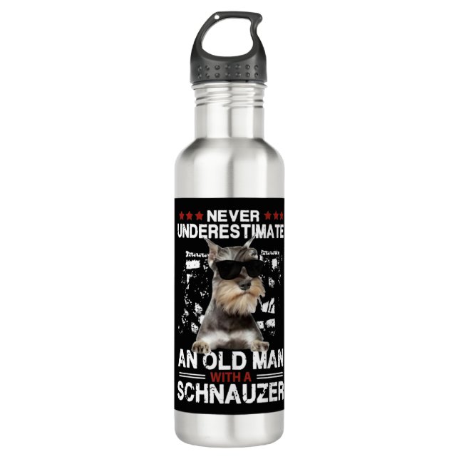 Mens Never Underestimate An Old Man With A Schnauz 710 Ml Water Bottle (Front)