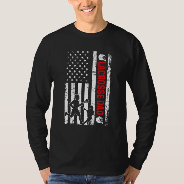 Mens New Dad Soon To Be Lacrosse Daddy Retro Ameri T-Shirt (Front)