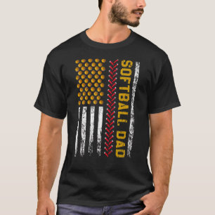 Mens New First Time Dad Softball Dad American Flag T-Shirt