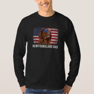 Mens  Newfoundland Dad American Flag Father's Day T-Shirt