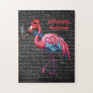 Men's Officially Retired Dapper Flamingo Hat Cigar Jigsaw Puzzle