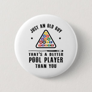 Mens Old Guy Pool Player Gift For Elder Billiards 2 Inch Round Button