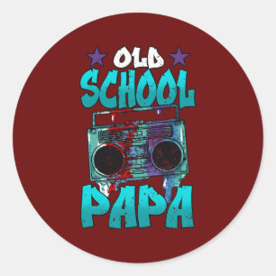 Mens Old School Papa Boombox Hip Hop Trap Music Classic Round Sticker