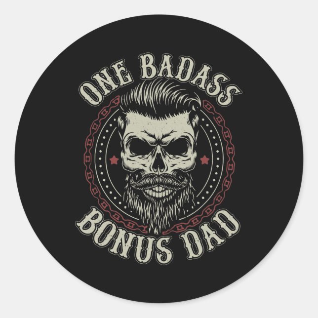 Mens One Badass Bonus Dad Birthday Step Dad Classic Round Sticker (Front)