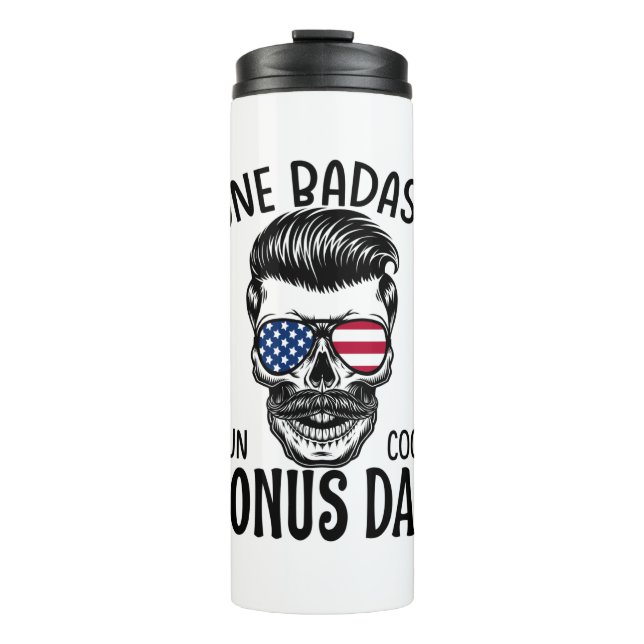 Mens One Badass Bonus Step Dad Funny Gift Birthday Thermal Tumbler (Front)