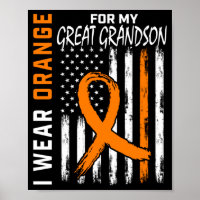 Mens Orange For Great Grandson Leukaemia Cancer