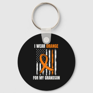 Mens orange grandson leukaemia awareness american keychain
