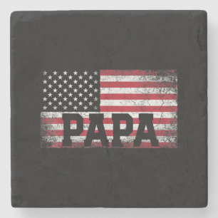 Mens Papa American Flag Father's Day 4th of July G Stone Coaster