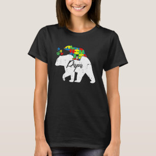 Mens Papa Bear Autism Awareness Cute Puzzle Piece T-Shirt