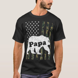 Mens Papa Bear Camouflage American Flag T-Shirt