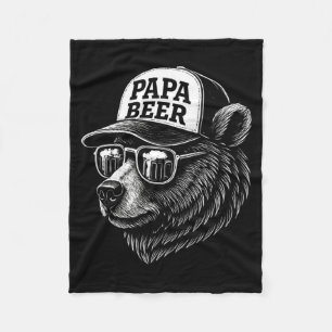 Mens Papa Beer - Funny Dad Bear Drinking Humour Fleece Blanket