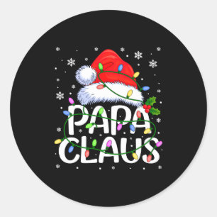 Mens Papa Claus Christmas Lights Long Sleeve  Classic Round Sticker