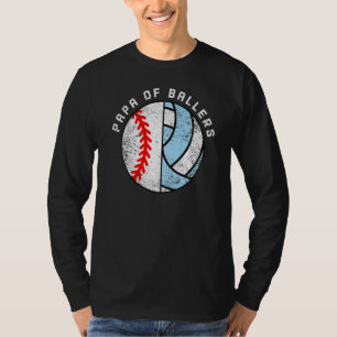 Mens Papa Of Ballers  Baseball Volleyball Papa T-Shirt