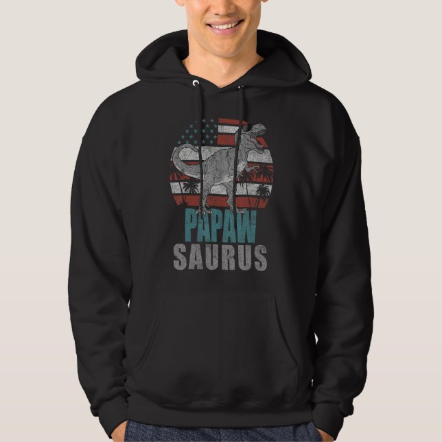 Mens Papawsaurus Rex Dinosaur Grandpa Saurus Ameri Hoodie (Front)