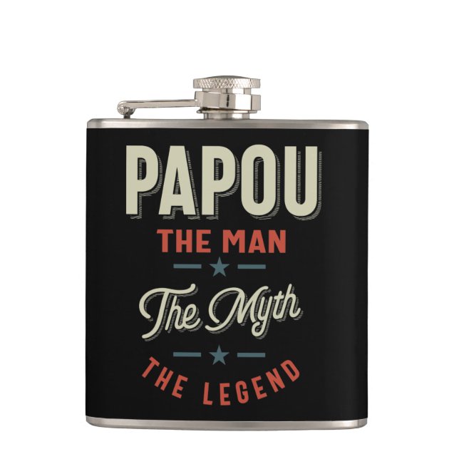 Mens Papou Shirt Gift: The Man The Myth The Legend Hip Flask (Front)