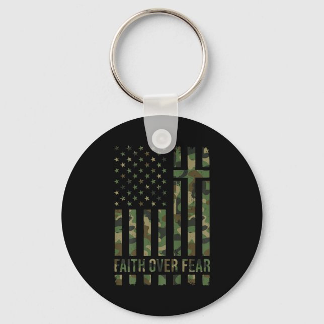Men's Patriotic Christian Faith Over Fear American Keychain (Front)