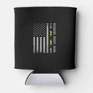 Mens Patriotic Electrician Dad American Flag Fars Can Cooler