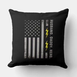Mens Patriotic Electrician Dad American Flag Fars Throw Pillow