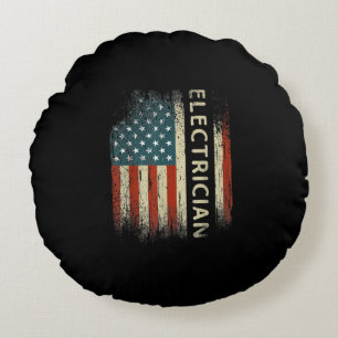 Mens Patriotic Electrician Gifts American Usa Flag Round Pillow