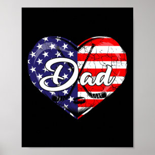 Mens Patriotic Hockey Dad American Flag Heart 4th  Poster