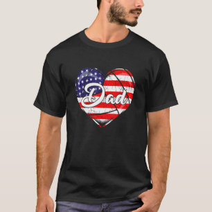Mens Patriotic Volleyball Dad American Flag Heart T-Shirt