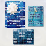Men's Personalize Birthday Sayings 3 Blue Wrapping Paper Sheet<br><div class="desc">Printed just for you! Great quality gift wrap 3 sheets - Add your text to meet your occasion</div>