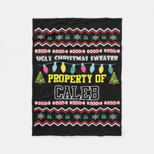 Mens Personalized First Name Caleb Ugly Christmas Fleece Blanket