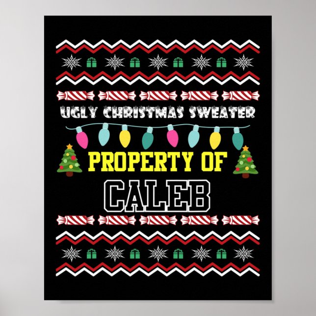 Mens Personalized First Name Caleb Ugly Christmas  Poster (Front)