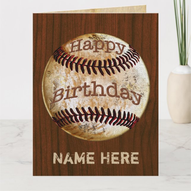 Men's Personalized Vintage Baseball Birthday Cards (Front)
