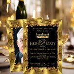 Mens Photo 60th Birthday Party King Crown Gold Invitation<br><div class="desc">Mens 60th Birthday Party Photo King Crown Gold Art Deco. Elegant Birthday Party Black Gold Art Deco.  Customize with your own details.</div>