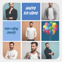Mens Photo Collage Custom Blue Birthday Party