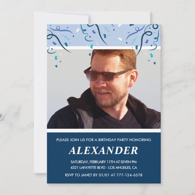 Mens Photo Marine Blue Invitations à 67e anniversa (Devant)