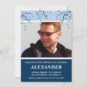 Mens Photo Navy Blue 66th birthday invitations 