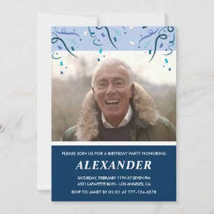 Mens Photo Navy Blue 77th birthday Invitation