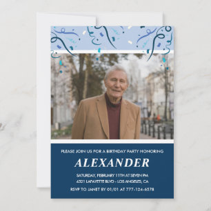 Mens Photo Navy Blue 83rd birthday Invitation