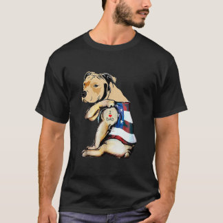 Mens PitBull Dog Tattoo I Love Dad  T-Shirt