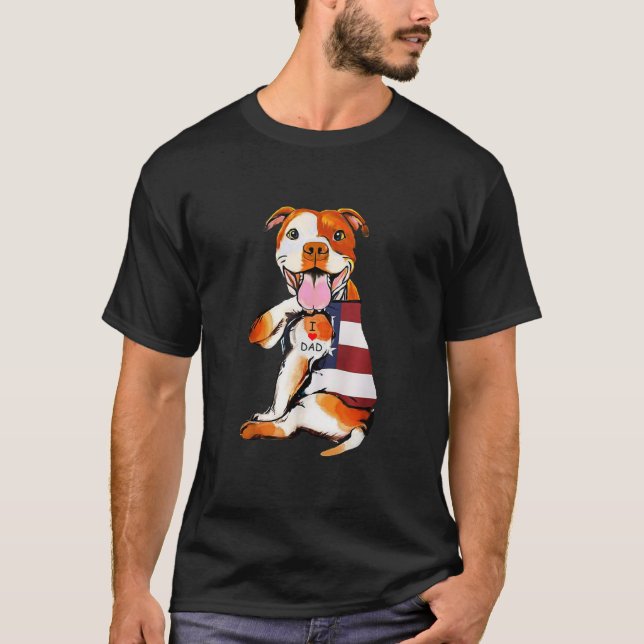 Mens PitBull Dog Tattoo I Love Dad  T-Shirt (Front)