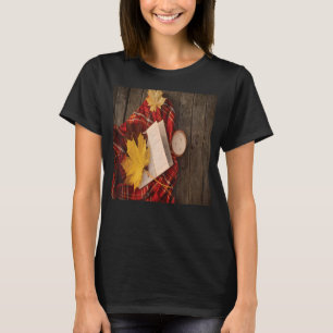 Mens plaid autumn fall leaves book candle T-Shirt