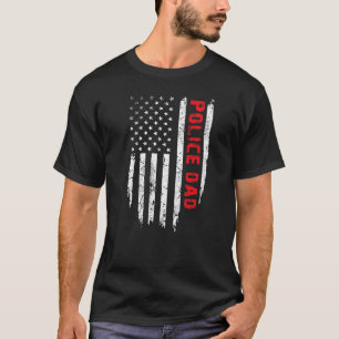 Mens Police Dad 4th Of July American Flag Father's T-Shirt