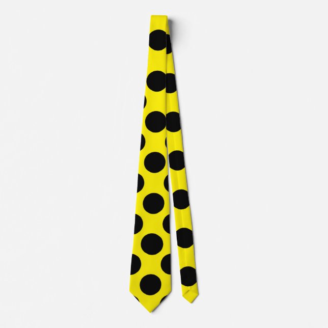 Men's Polka Dot Dress Tie - Black on Yellow (Front)