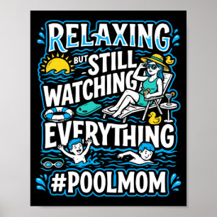 Mens pool mom swimming mama swimmer mommy mothers poster