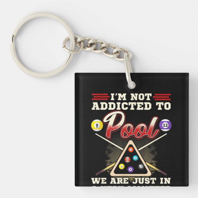 Mens Pool Player  8 Ball Billiards Shooting Pool Keychain (Front)