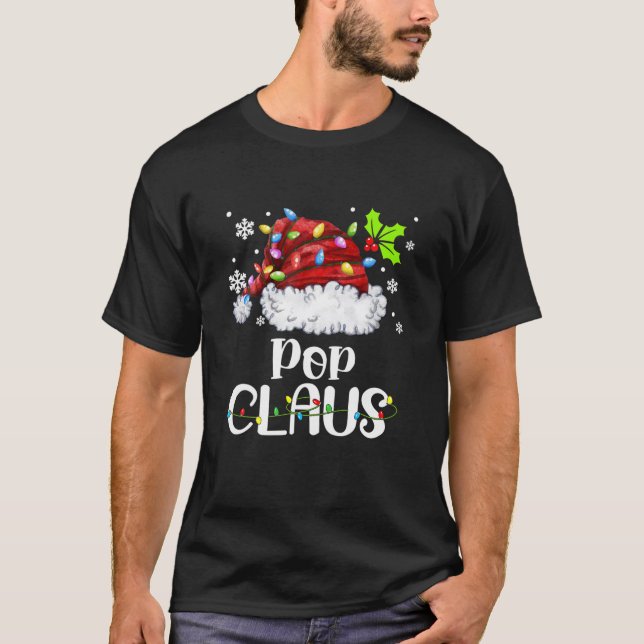 Mens Pop Claus Santa Hat Christmas Light Xmas Fami T-Shirt (Front)