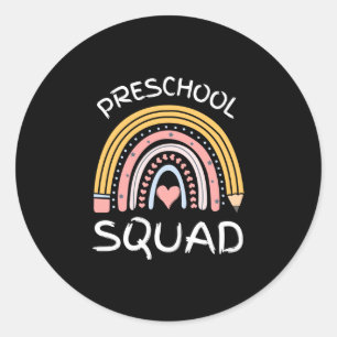 Mens preschool squad cute retro back to school classic round sticker